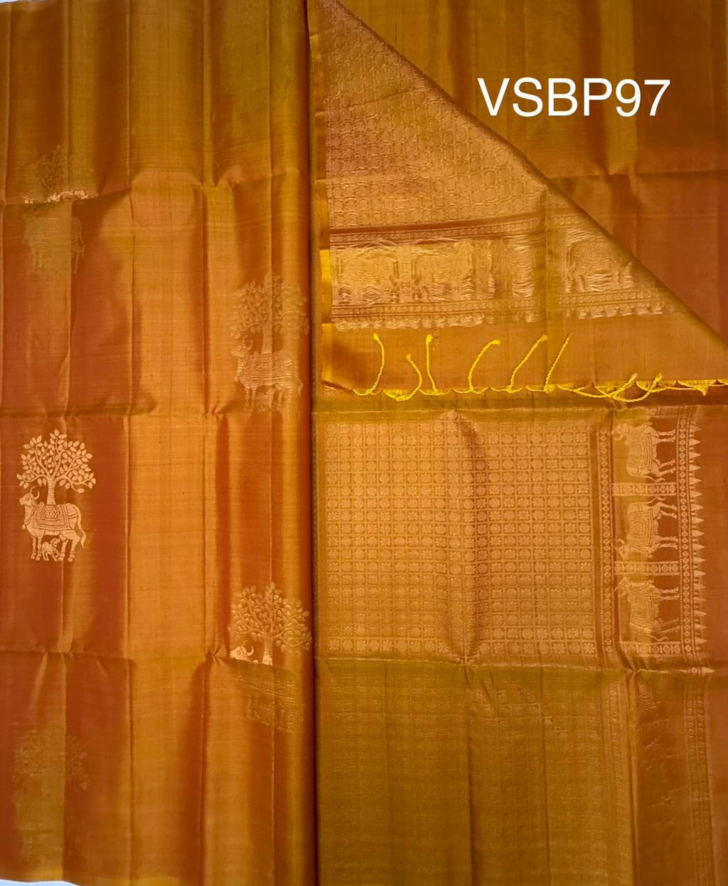 VSBP97 - yellow with red color body , pallu,blouse - Pure silk saree