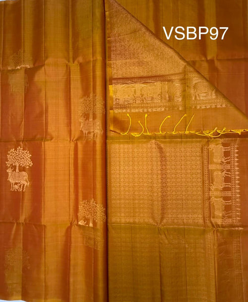 VSBP97 - yellow with red color body , pallu,blouse - Pure silk saree
