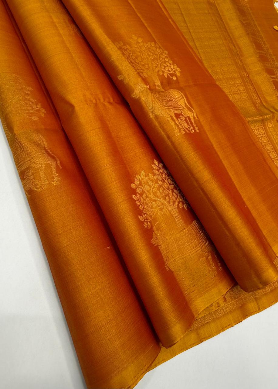 VSBP97 - yellow with red color body , pallu,blouse - Pure silk saree