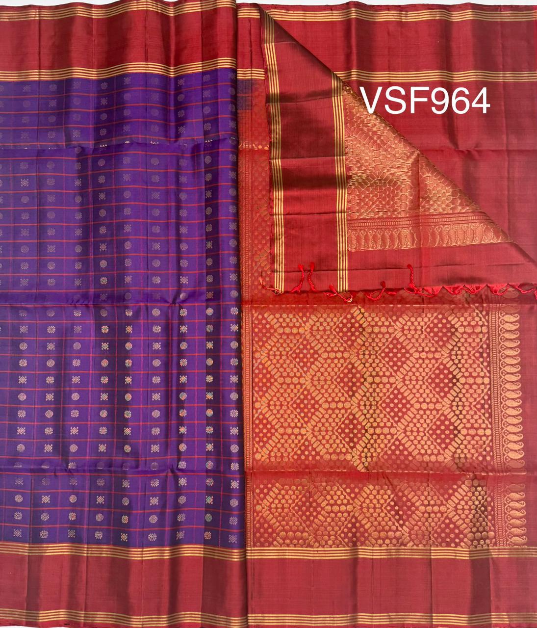 VSF964 - violet color body ,&nbsp; maroon color pallu,blouse - Pure silk saree