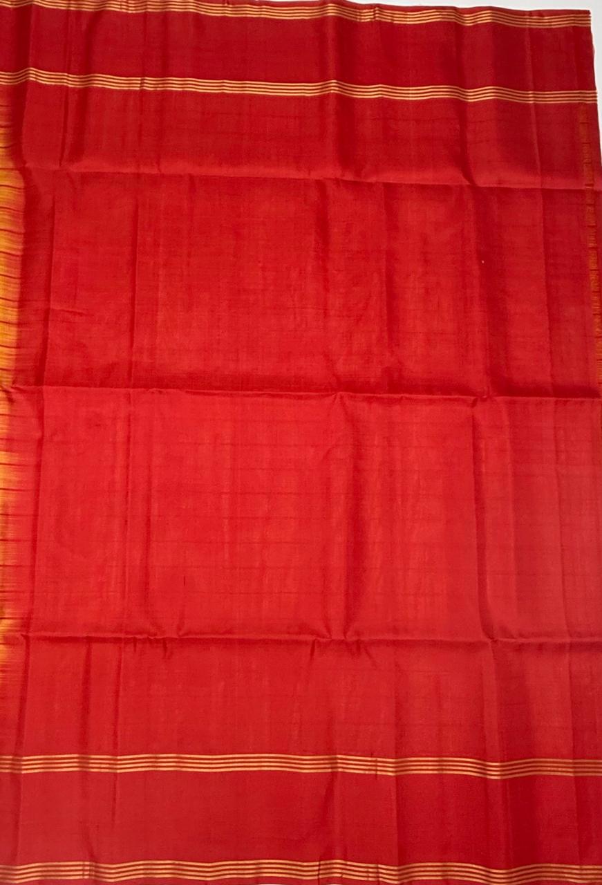 VSF966 - mustard color body ,&nbsp; red color pallu,blouse - Pure silk saree