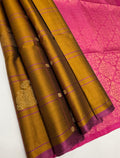 VSF969 - dark honey brown color body ,&nbsp; rani pink color pallu,blouse - Pure silk saree