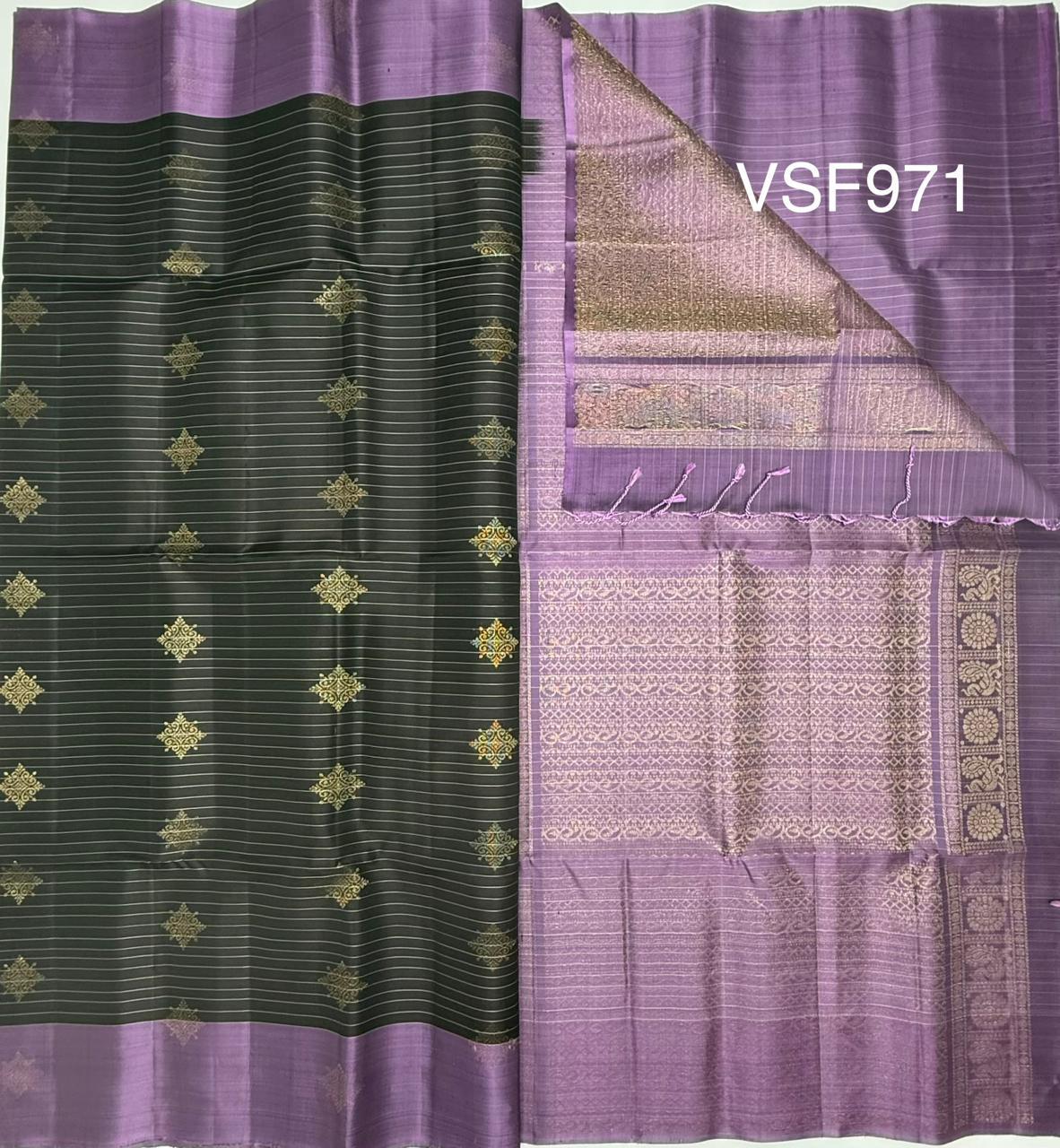 VSF971 - brown color body ,&nbsp; lavender color pallu,blouse - Pure silk saree