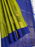 VSF973 - green color body , royal blue color pallu,blouse - Pure silk saree