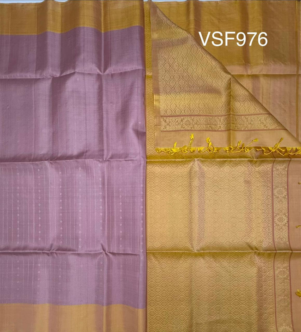VSF976 - light peach color body , yellow color pallu,blouse - Pure silk saree