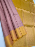 VSF976 - light peach color body , yellow color pallu,blouse - Pure silk saree