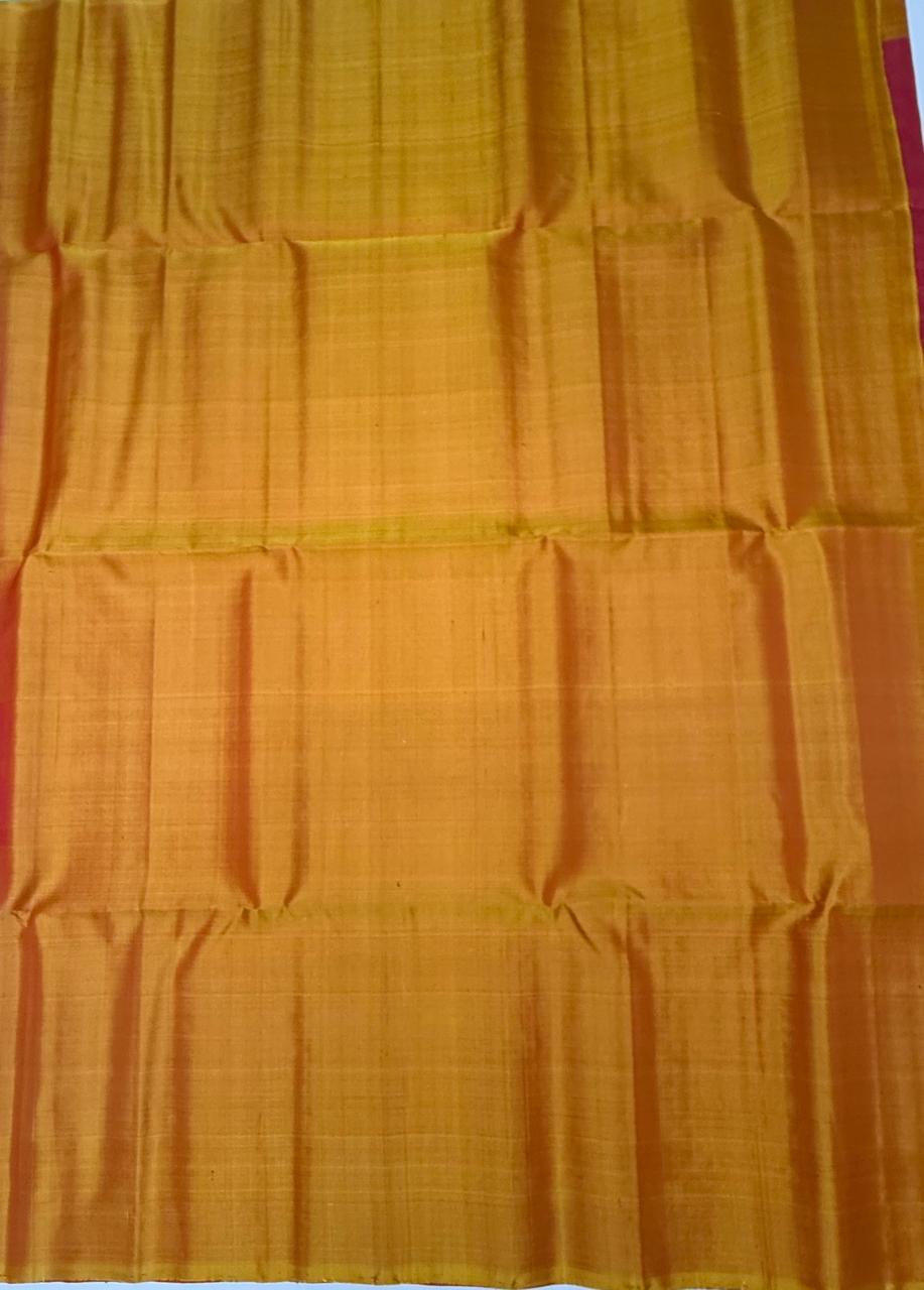 VSF979 - lotus pink color body , yellow color pallu,blouse - Pure silk saree