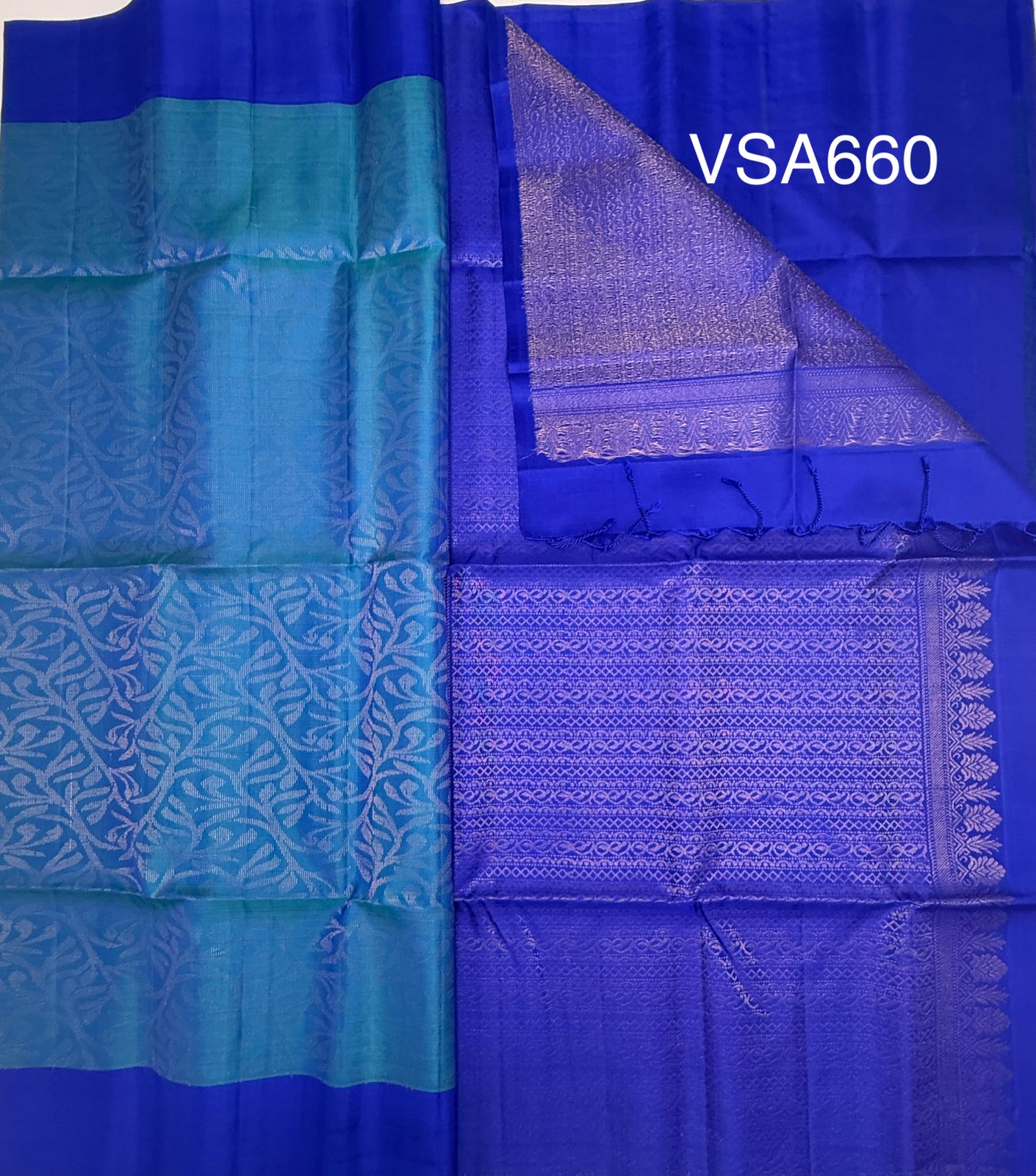 VSA660 - dual blue color body & ink blue color pallu , blouse pure silk saree