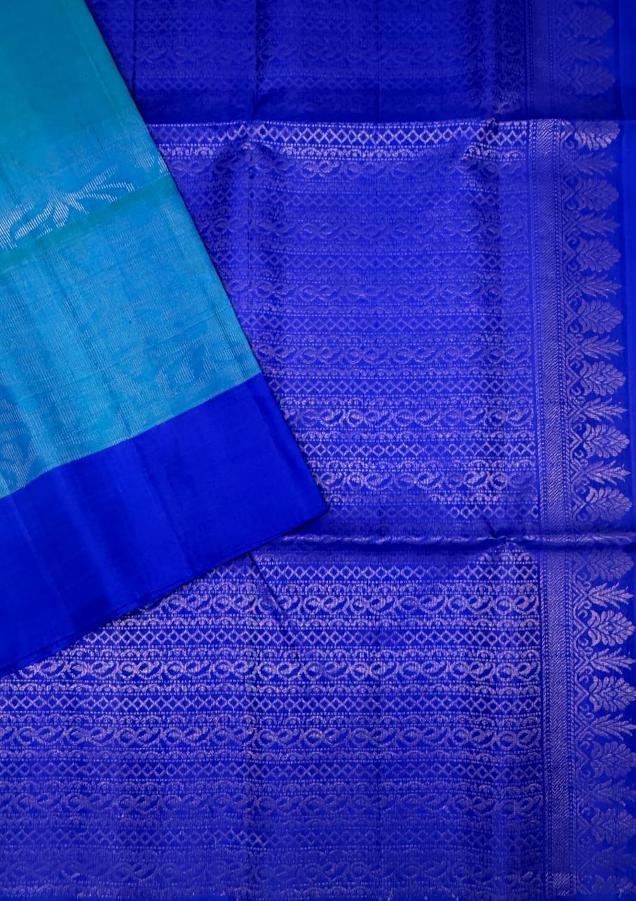 VSA660 - dual blue color body & ink blue color pallu , blouse pure silk saree