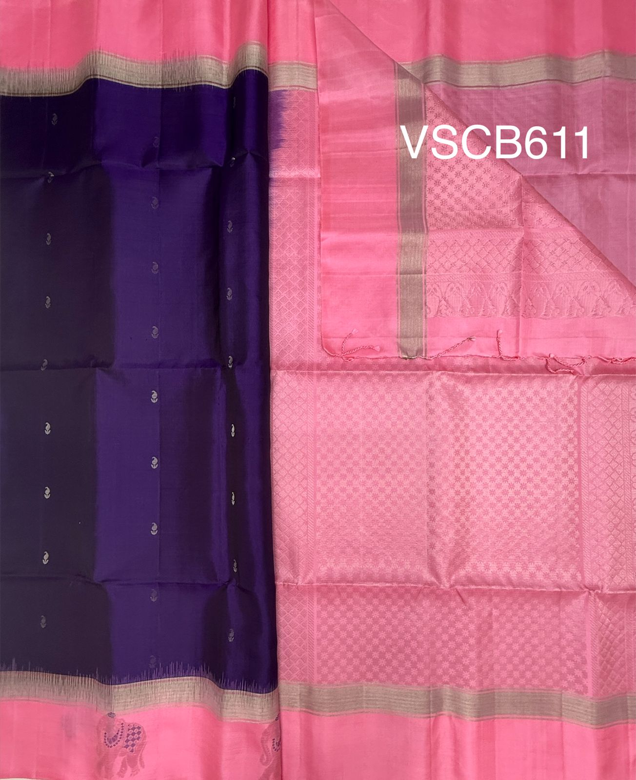 VSCB611 - violet color body , milk rose color pallu , blouse - Pure silk saree