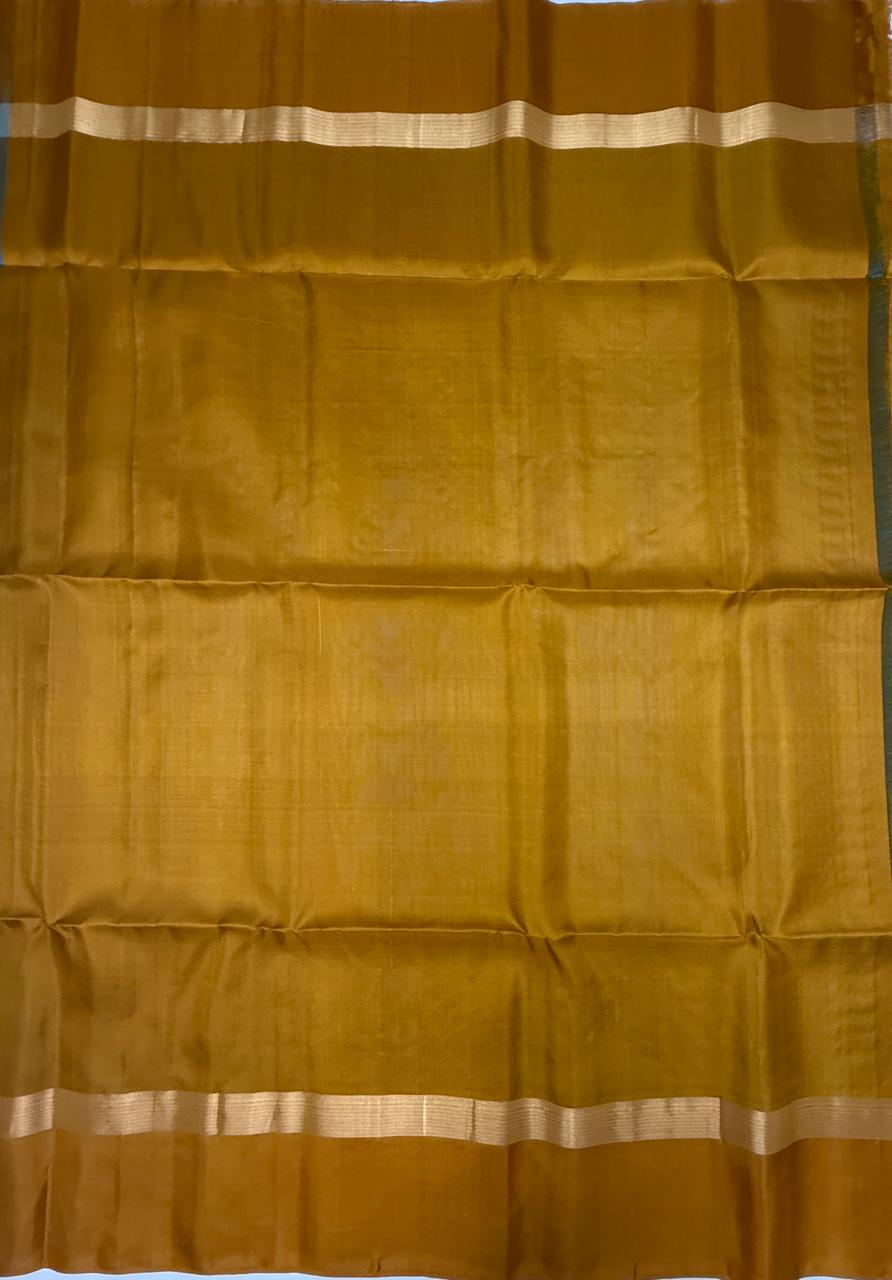 VSCB612 - dual blue color body , musatrd color pallu , blouse - Pure silk saree