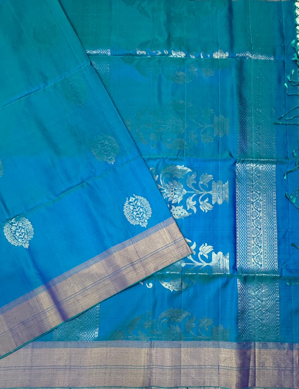 VSZB248 - blue color body, pallu , blouse - Pure silk saree