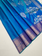 VSZB248 - blue color body, pallu , blouse - Pure silk saree
