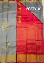 VSZB249 - grey color body , bright pink color pallu , blouse - Pure silk saree