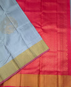 VSZB249 - grey color body , bright pink color pallu , blouse - Pure silk saree