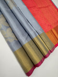 VSZB249 - grey color body , bright pink color pallu , blouse - Pure silk saree