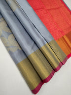 VSZB249 - grey color body , bright pink color pallu , blouse - Pure silk saree