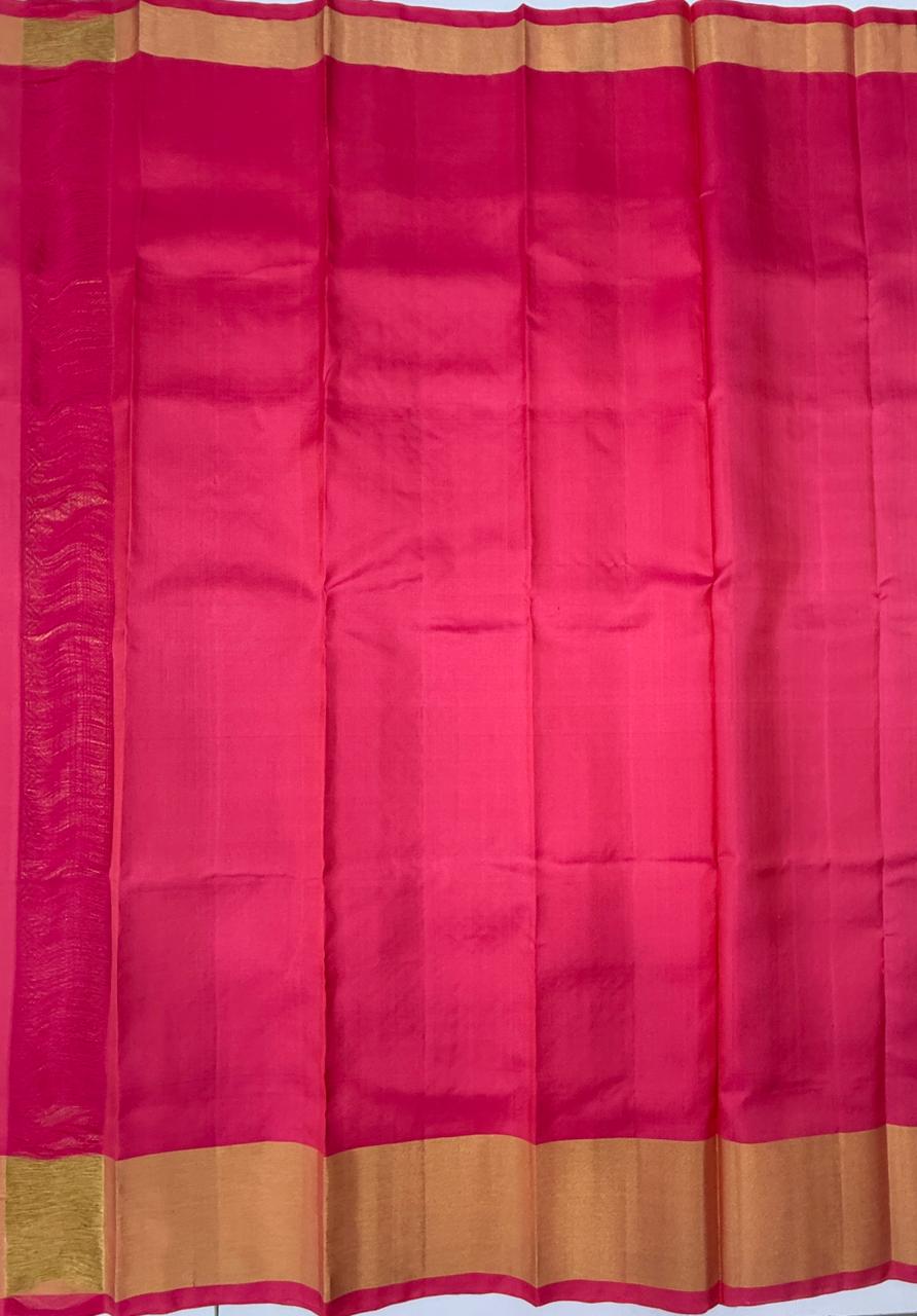 VSZB249 - grey color body , bright pink color pallu , blouse - Pure silk saree