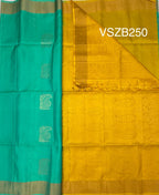 VSZB250 - sea blue color body , yellow color pallu , blouse - Pure silk saree