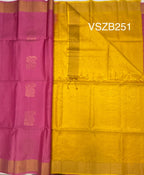 VSZB251 - lotus pink color body , yellow color pallu , blouse - Pure silk saree