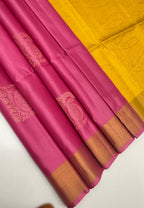 VSZB251 - lotus pink color body , yellow color pallu , blouse - Pure silk saree