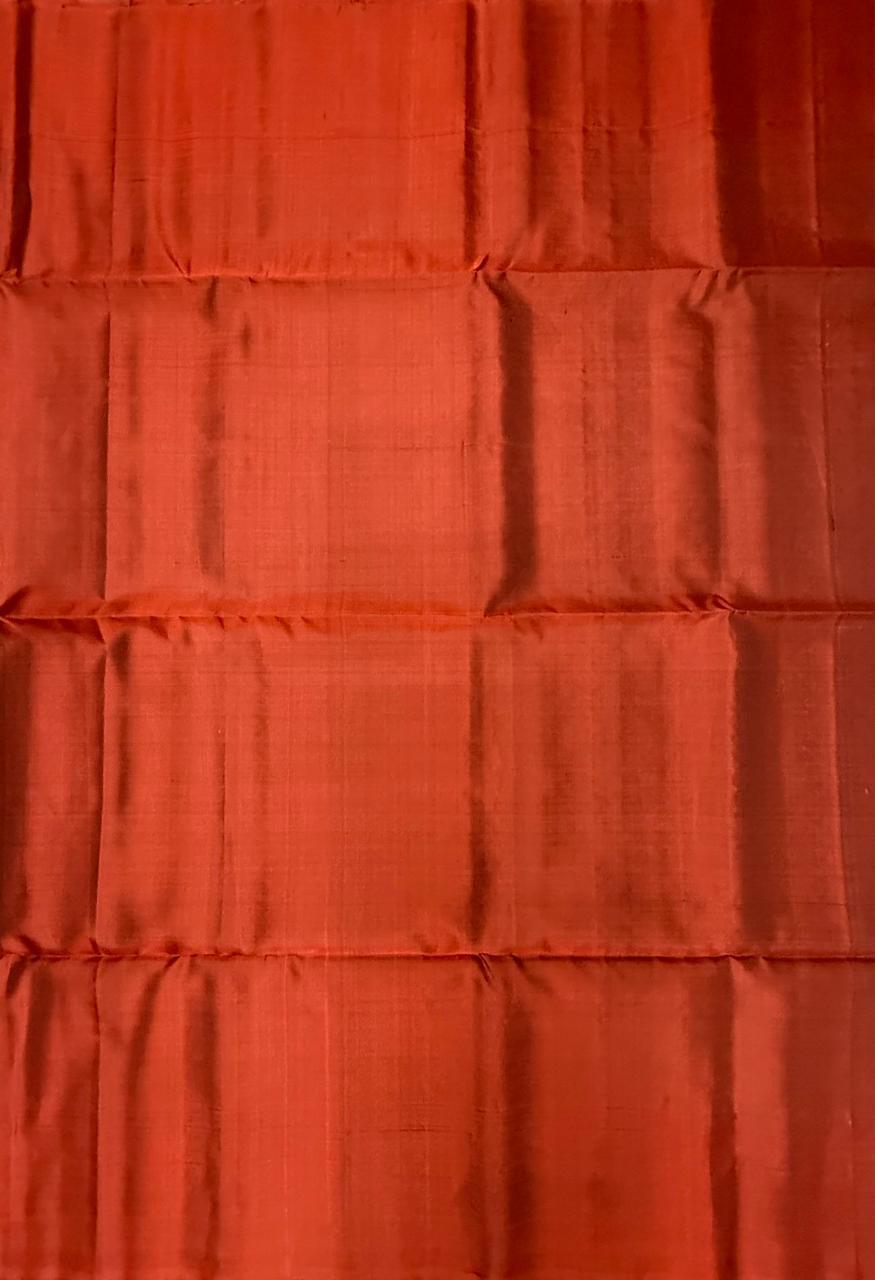 VSM297 - khaki color body , orange with black color pallu , blouse&nbsp;