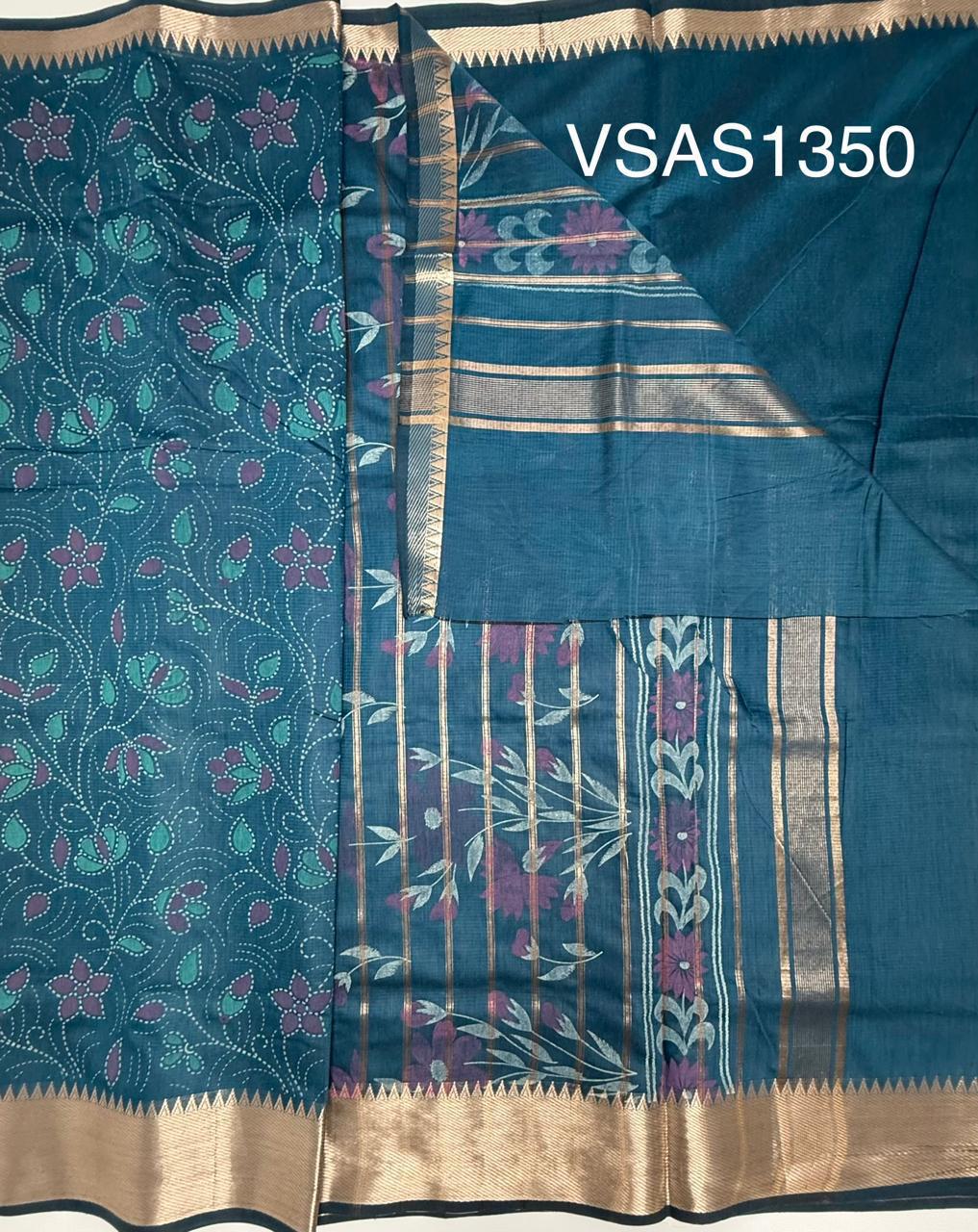 VSAS1350 - peacock blue color body, pallu , blouse.