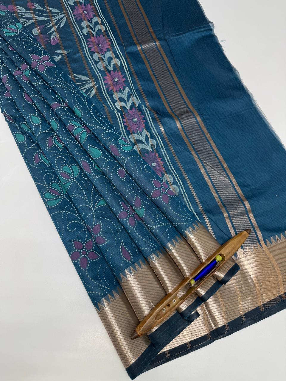VSAS1350 - peacock blue color body, pallu , blouse.
