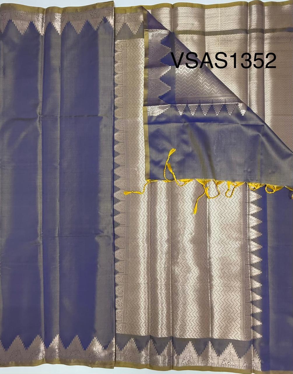 VSAS1352 - yellow wiht blue color body, pallu , blouse.