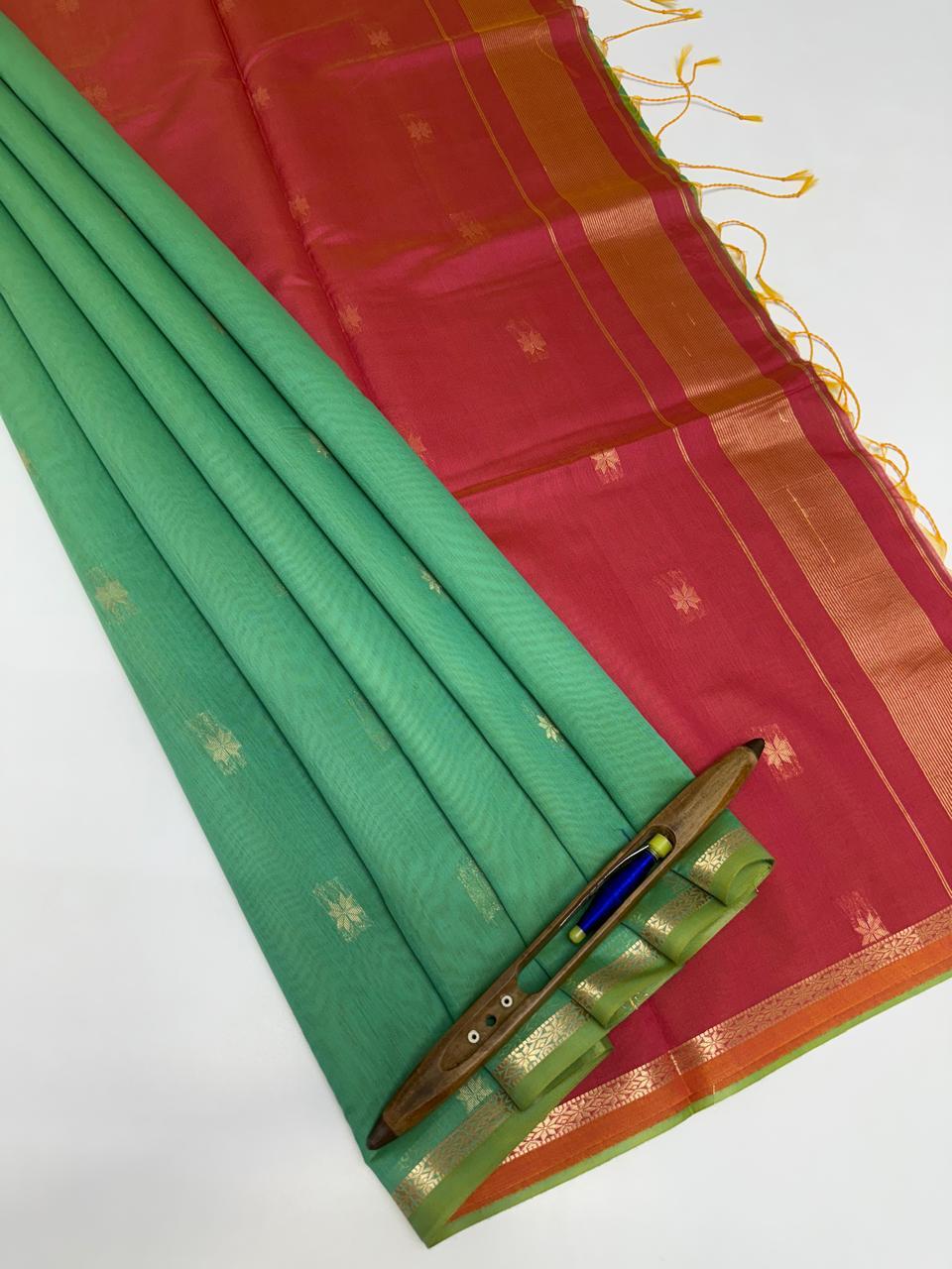 VSC1013 - sea green color body , pink color pallu,blouse.