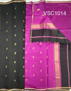 VSC1014 - black color body , rani pink color pallu,blouse.