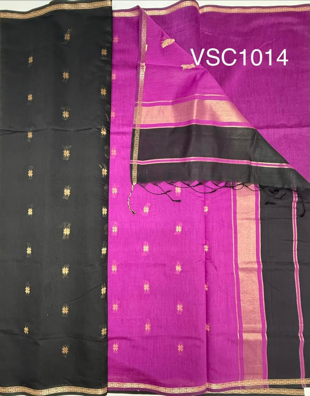 VSC1014 - black color body , rani pink color pallu,blouse.