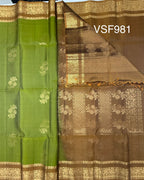 VSF981 - leaf green color body , mustard color pallu,blouse - Pure silk saree