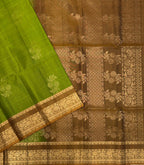 VSF981 - leaf green color body , mustard color pallu,blouse - Pure silk saree