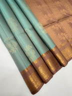 VSF983 - pastel blue color body , onion pink color pallu,blouse - Pure silk saree