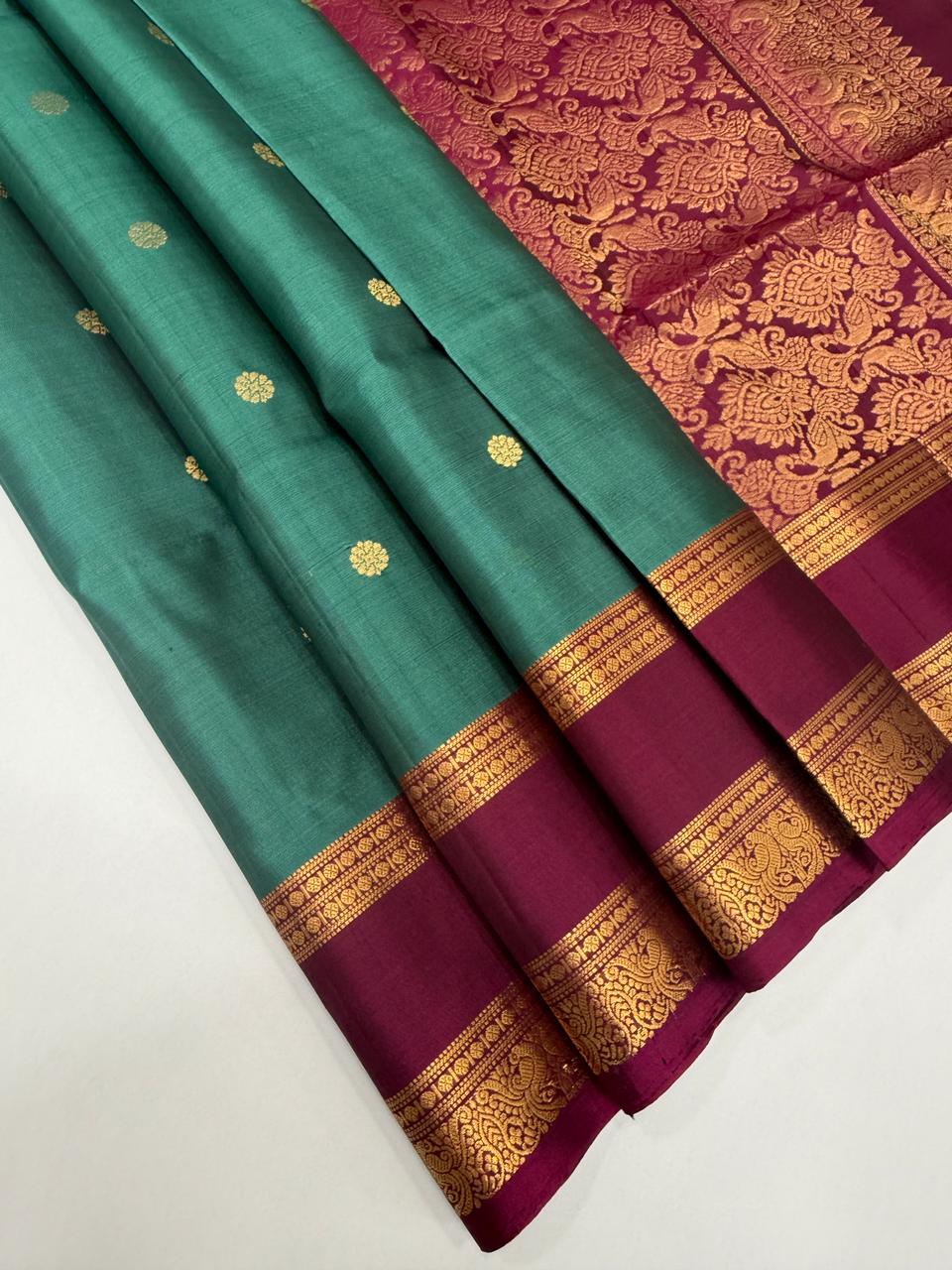 VSF984 - pastel green color body & purple color pallu,blouse - Pure silk saree