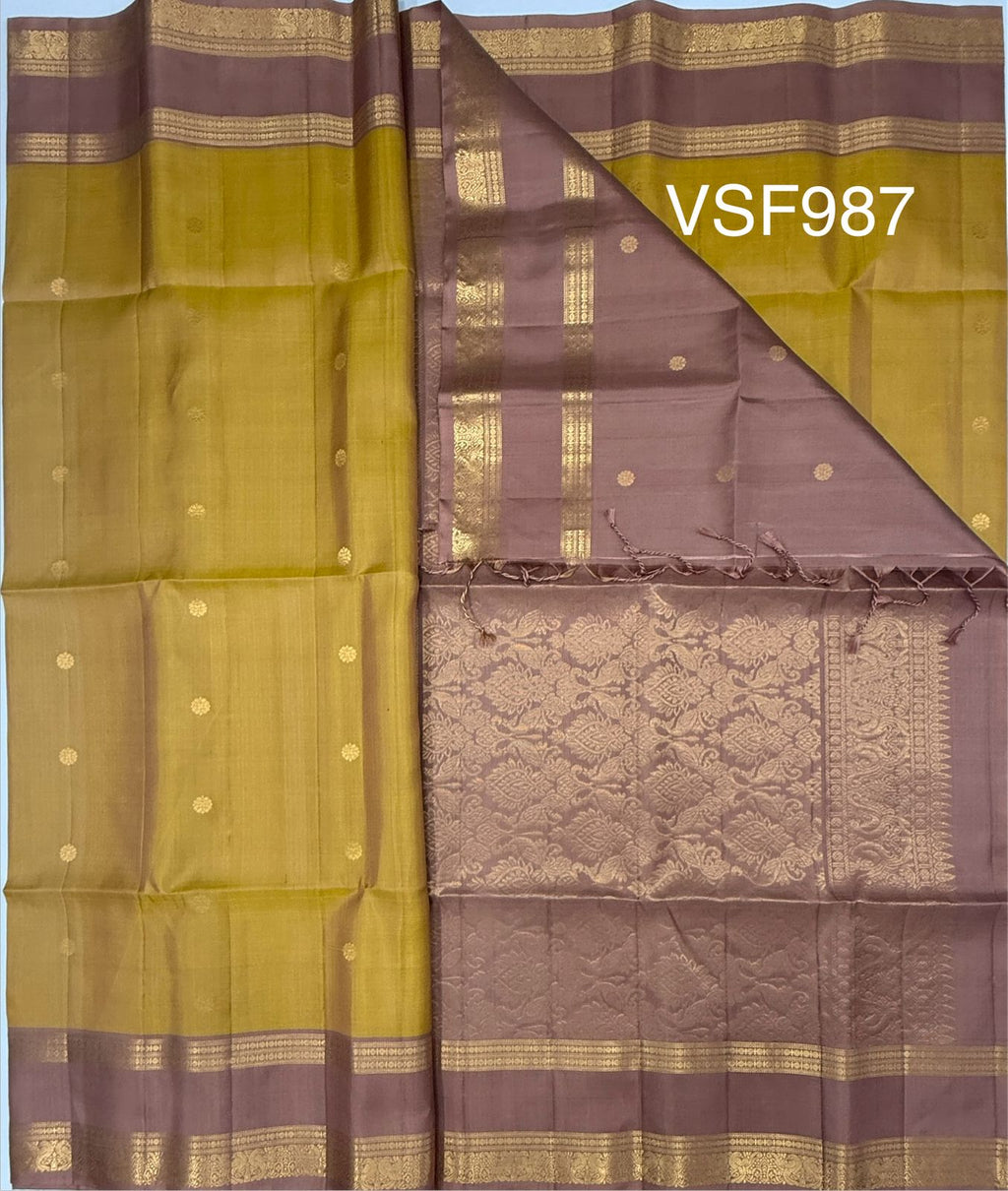 VSF987 - golden color body ,onion pink color pallu,blouse - Pure silk saree