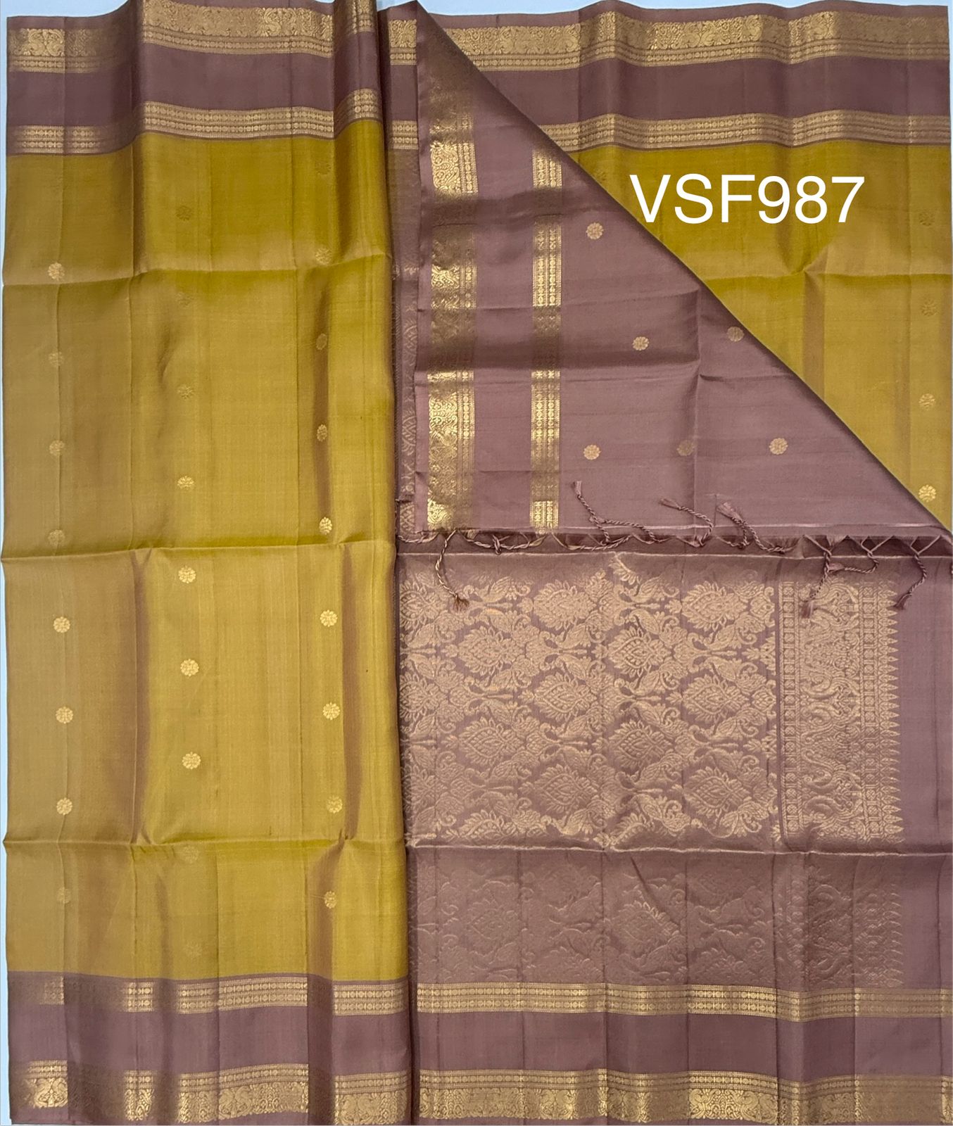 VSF987 - golden color body ,onion pink color pallu,blouse - Pure silk saree