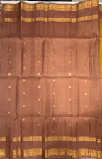 VSF987 - golden color body ,onion pink color pallu,blouse - Pure silk saree