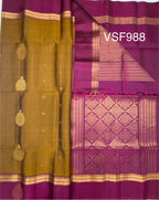 VSF988 - cow dung green color body , purple color pallu,blouse - Pure silk saree