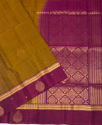 VSF988 - cow dung green color body , purple color pallu,blouse - Pure silk saree