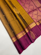 VSF988 - cow dung green color body , purple color pallu,blouse - Pure silk saree