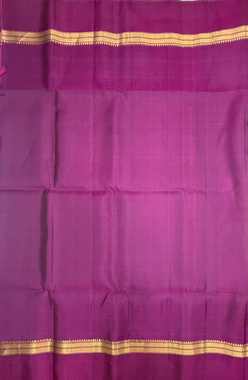 VSF988 - cow dung green color body , purple color pallu,blouse - Pure silk saree