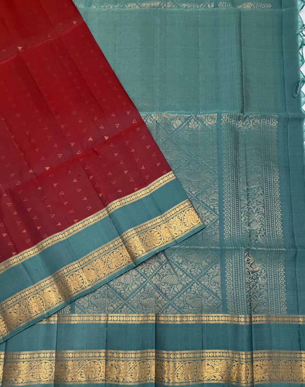VSF989 - maroon color body , pastel blue color pallu,blouse - Pure silk saree