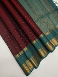 VSF989 - maroon color body , pastel blue color pallu,blouse - Pure silk saree