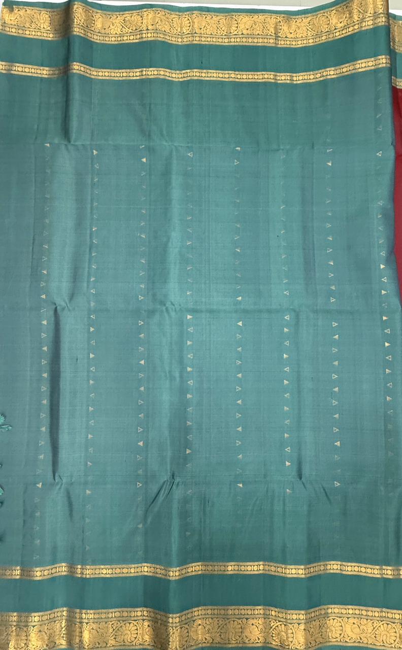 VSF989 - maroon color body , pastel blue color pallu,blouse - Pure silk saree
