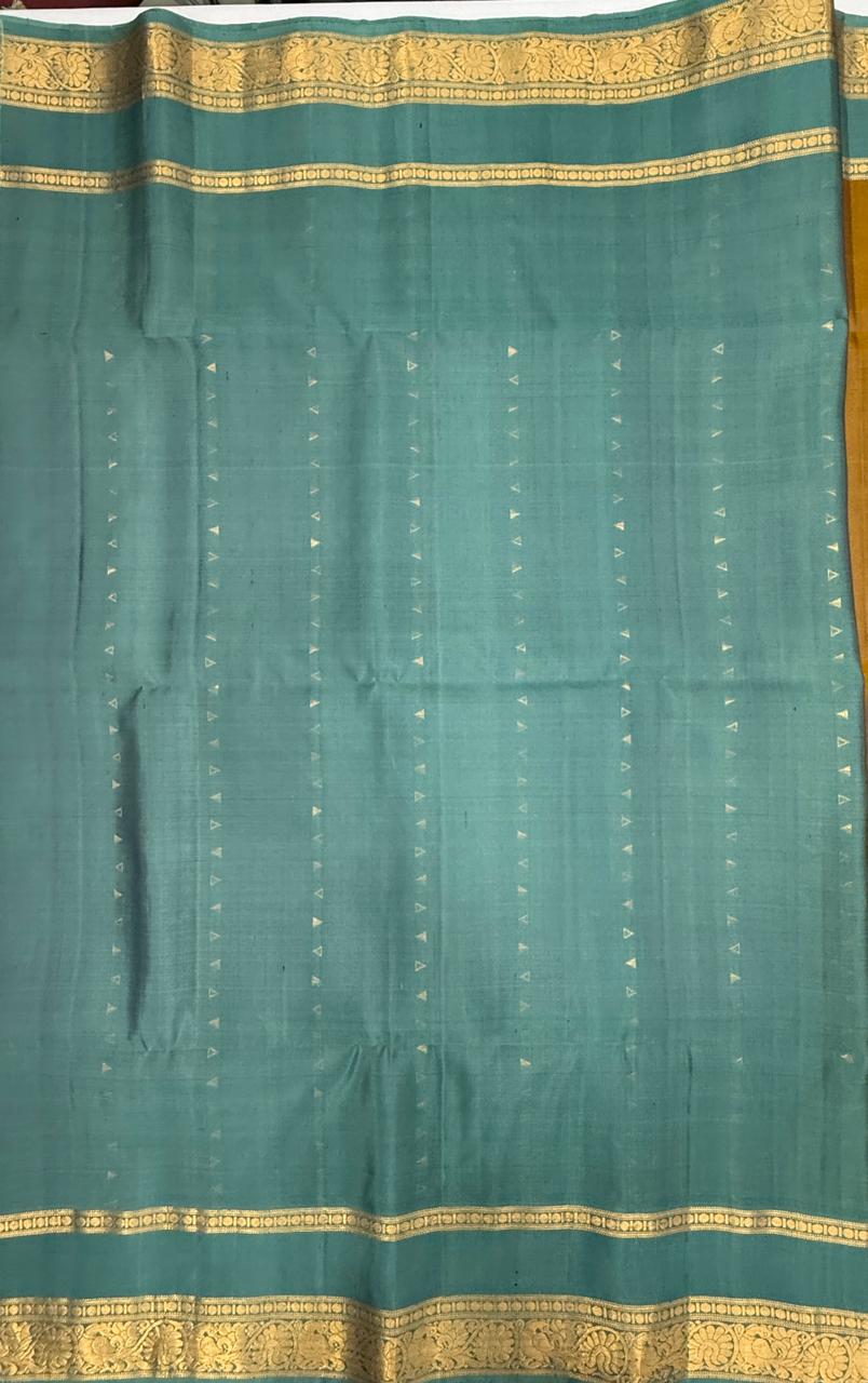 VSF991 - yellowish black color body & pastel blue color pallu,blouse - Pure silk saree.