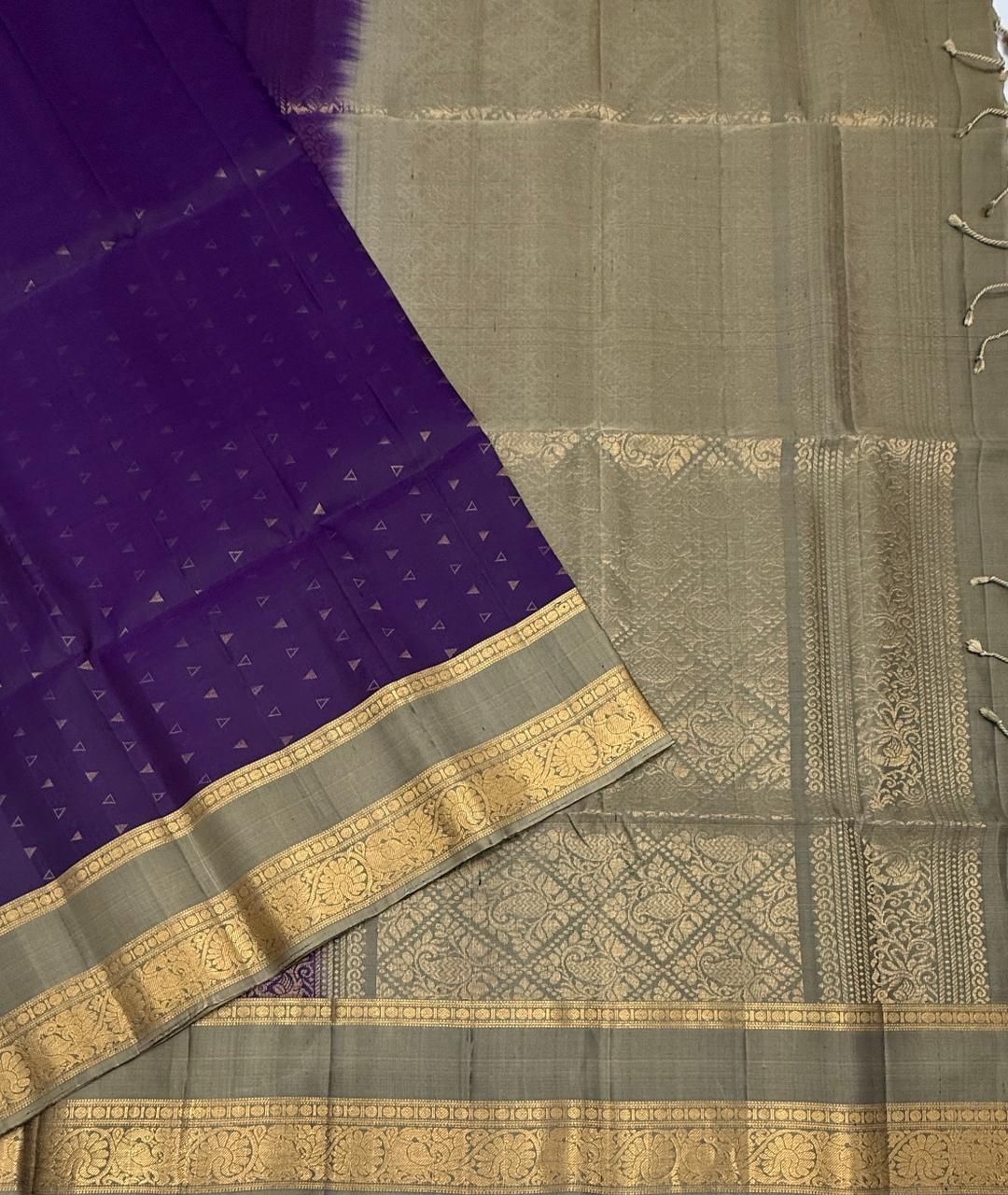 VSF992 - dark violet color body & beige color pallu,blouse - Pure silk saree