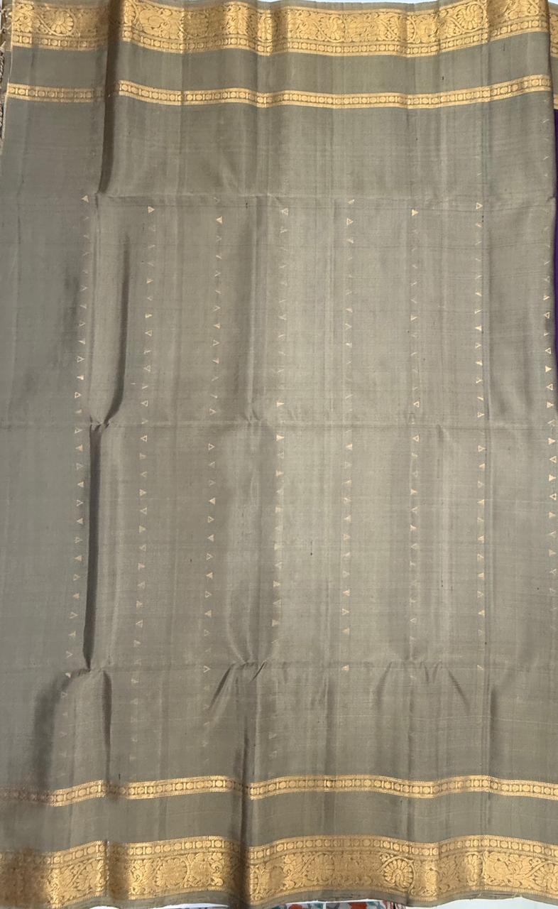 VSF992 - dark violet color body & beige color pallu,blouse - Pure silk saree