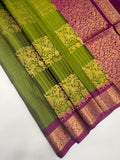 VSF993 - leaf green color body & magenta color pallu,blouse - Pure silk saree